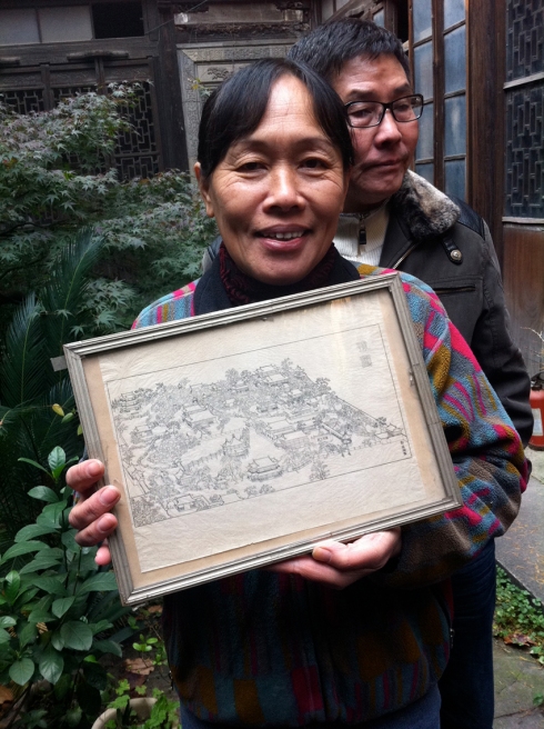 The owner with a drawing from her father who re-organised Yu Garden (Yu Yuan), probably the only historic site to see in Shanghai